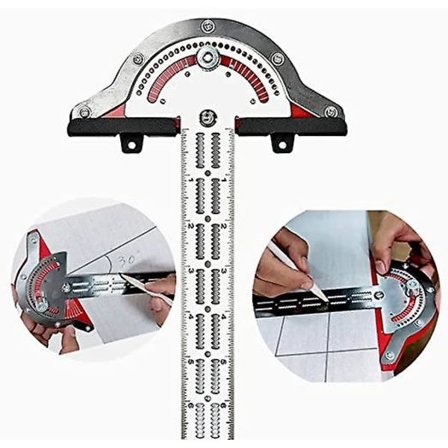 Vinkelmåler, Kantlinjal for trearbeidere, T-vinkel, T-linjal, Rett Kant Tommelstokk, multifunksjonelt Vinkelmåleverktøy for Trearbeid