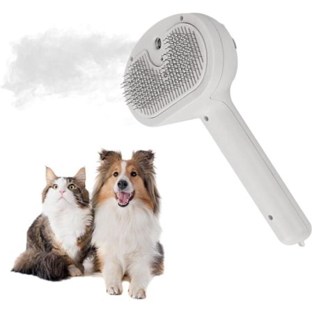 Dampbørste til Katte & Hunde, 3i1 Kæledyrsplejeværktøj, Fjerner Filt og Løse Hår