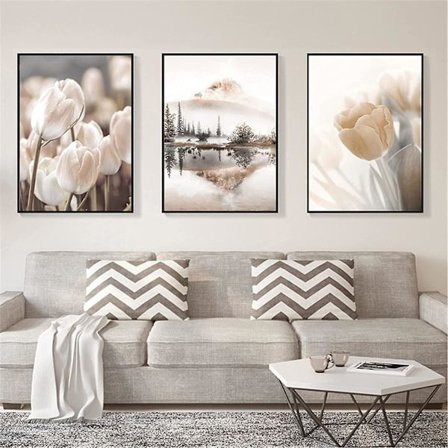 Premium Postersett - Sett med 3 bilder - Stilig hjemmedekorasjon for soverom og stue | Vintage plakater | Bilder beige - Uten bilderamme