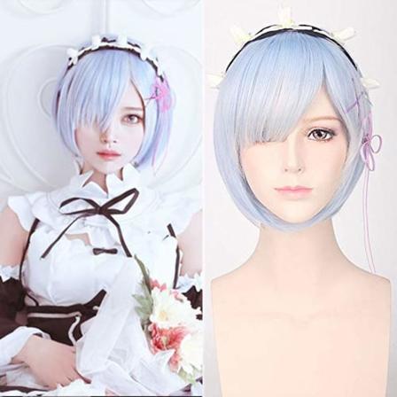 Creamily Kort Blå Anime Hår Cosplay Parykk Anime Fancy Dress Cosplay Halloween Parykk Rem Kostyme Fest Parykk Re Zero Starter Livet i En Annen Verden