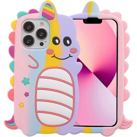 3D Enhjørning Cover til iPhone 14 Pro Max, 3D Sødt Tegneserie Børn Piger Kvinder Enhjørning Form Blødt Silikone Cover til Telefon Regnbue