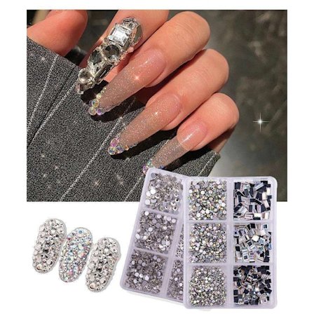 6 stk Rhinestone - Ulike størrelser - Zirkon - Negledekorasjoner