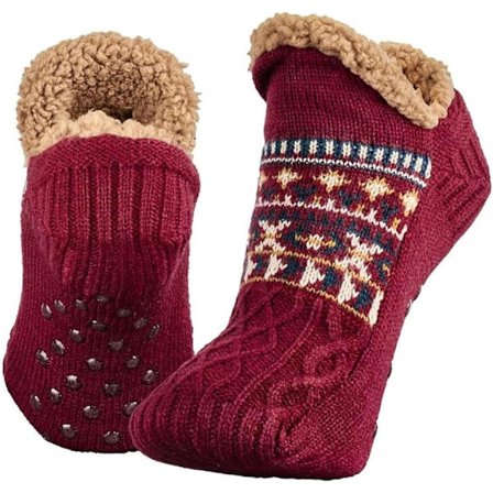 Tofflor med strumpor för män & kvinnor, fluffiga tofflor med strumpor med grepp, halkfri fleecefodrad, värmehållande, julklapp, storlek L 43-45