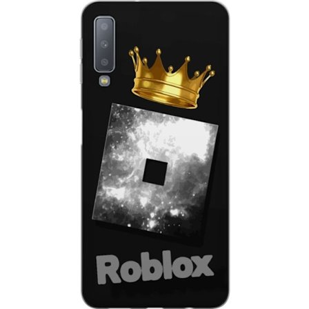 Kompatibel Mobilcover til Samsung Samsung Galaxy A7 (2018) Minimalistisk sort og sølvfarvet Roblox-symbol med gylden krone og luksuriøs gamer-æstet