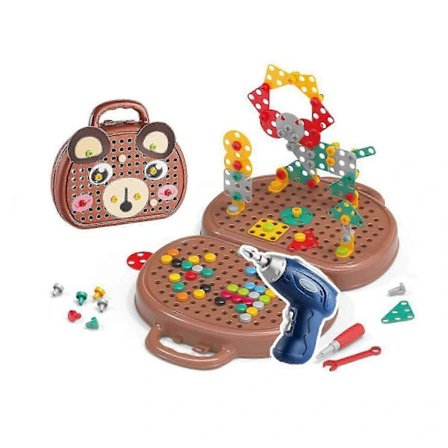 Verktygslåda för barn med elektrisk skruvdragare för kreativt byggande och reparation - Bra brun [CO]