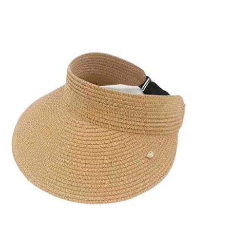 Foldbare solskjermer av strå for kvinner, solbeskyttelse bredbremmet solhatter justerbar toppløs strandhatt