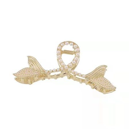 Fiskehale kloholder kvindelig net rød temperament elegant haj klemme oprullet hår baghoved ske hårklemme hårtilbehør (stor perle dobbelt fiskehale)