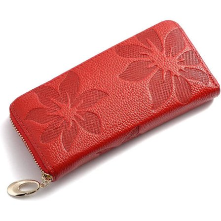 Dam Läderplånböcker Kreditkort Kontanter Hållare Stor Kapacitet Clutch Handledsväska, Rose Rose -