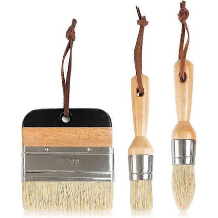 3 deler kritt- og vokspensel for møbelvoksing og maling, malingspensel med naturlig villsvinbust