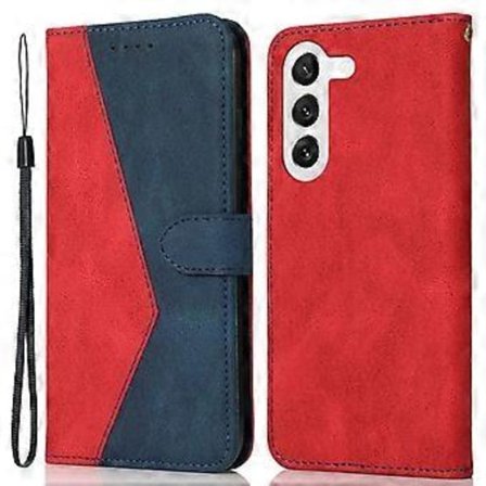 Cover i læder til Samsung Galaxy A26 5G med farvesplejsning, pung og stativ samt håndledsrem (Style E)