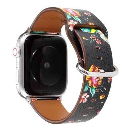 Blommönstrat läderarmband kompatibelt med Apple Watch Series 6 / SE / 5/4
