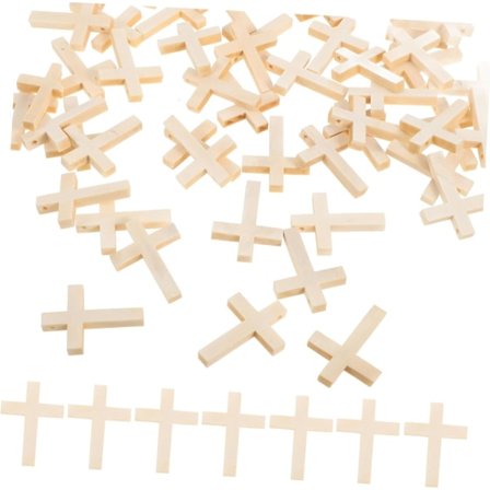 Sæt med 50 massive træ kors charms små træ kors vedhæng naturlige træ håndværk ornamenter DIY Dec