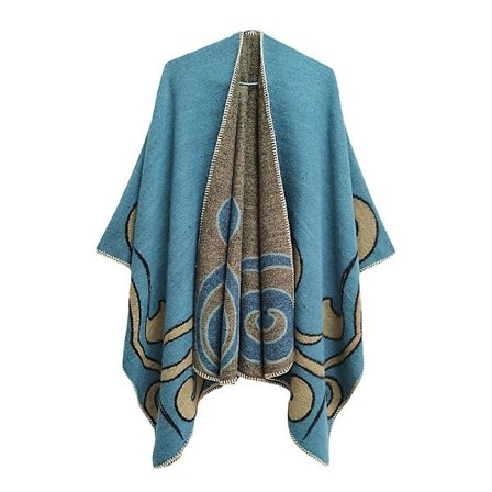 Dame Poncho Sjal Vendbar Oversized Poncho Kappe Trykt Tæppe Sjal Cardigan