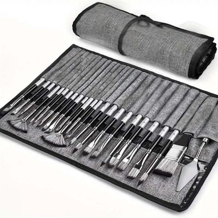 Akrylfärgpenslar 25 stycken, Oljefärgpenslar för akryl/olja/vattenfärg, Målarpenslar för akrylfärg med pensellåda i canvas