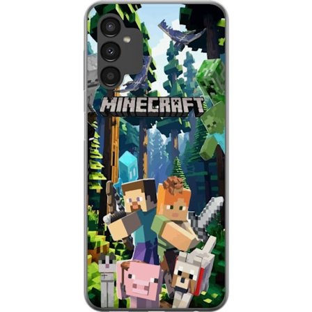 Yhteensopiva Puhelinkuori Samsung Galaxy A04s Minecraft-matkapuhelinkotelo metsällä ja pikselityylisillä hahmoilla