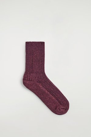 COS Women's Speckled Ribbed Knit Socks in Red