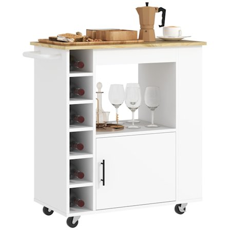Rootz Kitchen Trolley - Rolling Island - Bærbar vogn - Vinstativer & opbevaring - Rubberwood Top - 83L X 40W X 83H CM