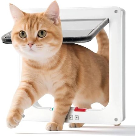 Stor kattelem til indendørs brug (indvendig størrelse 25,1 x 23,4 x 5,6 cm), 4-vejs låsbar kæledyrsdør til hus & lejlighed, låsbar lem med 