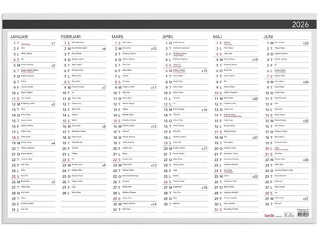Burde Väggblad Elegant 2026 600x400mm - Lyreco - Almanackor och kalendrar - Väggkalendrar - Väggblad