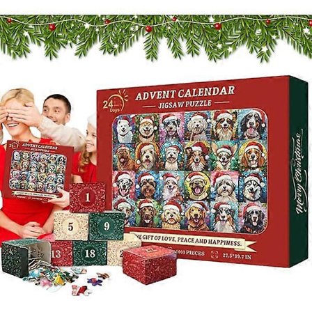 Hunde Puslespill Adventskalender, Jule Nedtelling Hunde Puslespill, Hunde Puslespill Julekalender, God Jul