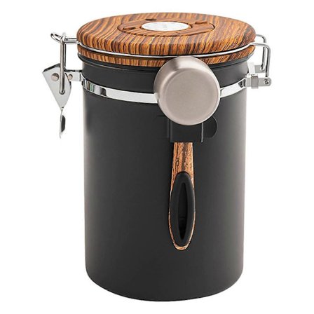 Ruostumattomasta teräksestä valmistettu keittiön kahvisäiliö elintarvikkeiden säilytyspurkki päivämääräseurannalla ja -kauhalla jauhetun kahvin 