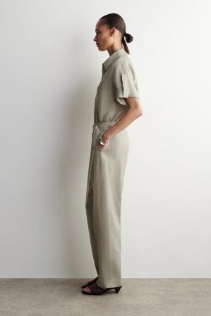 COS Belted Linen Barrel-Leg Trousers in Beige - Women