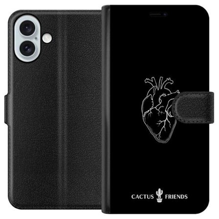 Kompatibelt Lommeboketui til Apple Apple iPhone 16 Plus Kaktus og Venner - Midnatt Anatomisk Hjerte