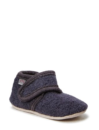 Wool Slippers With Velcro Grey Melton
