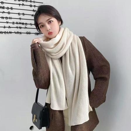 Dame høst og vinter skjerf teppe wrap sjal stjal varm myk søt strikket ull White 190*35CM