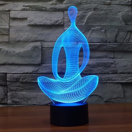LED 3D Lampe, 3D Optisk Illusion Bordlampe 7 Farveskift USB Berøringskontakt Bordnatlys 3D Bordlampe til Børneværelses Dekoration (Yoga Meditation)