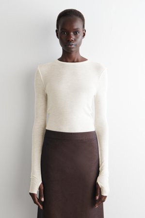 COS Women's Crew Neck Merino Wool Top in White