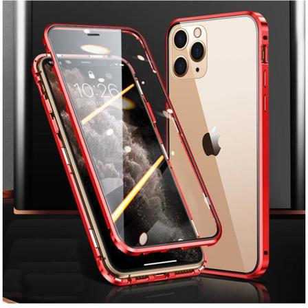 Magnetiskt Fodral Dubbelsidigt Härdat Glas For Iphone 11 Pro Max Röd One Size