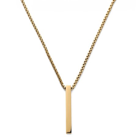 Collier à pendentif en forme de barre en acier inoxydable doré poli pour hommes - Chaînes en acier