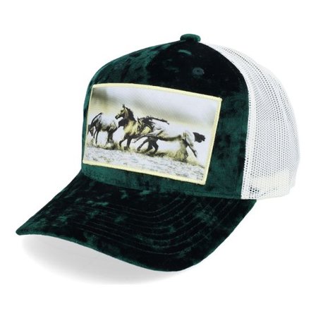 Calza Pennello - Grön trucker Keps - Wild Horses Velvet Green/Ivory A-frame Trucker @ Hatstore
