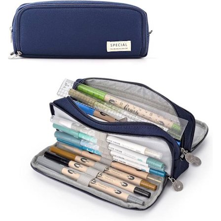 Pennfodral för flickor & pojkar, stort pennfodral med 3 fack