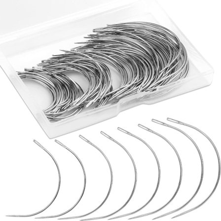 2 stk. buet nål, lærsøm, buede synåler