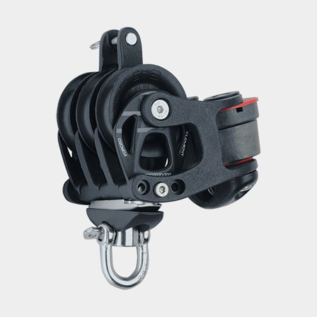 Trippelblok med sjækkel Harken Aluminum Element Triple Block Swivel, fast/roterende, glideleje, med hundsvott & skødelås, passer til reb Ø10 - 12 mm