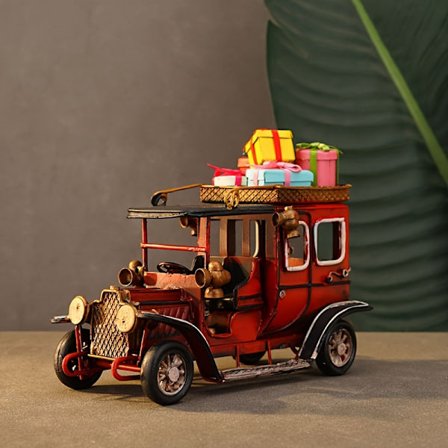Vintage Metallinen Joulun Auto - Retro Kodin Sisustuskoriste Lahjapakkauksilla, Juhlava Loma-tunnelman Esittelyrekvisiitta Olohuoneeseen, Joulu (LGL)
