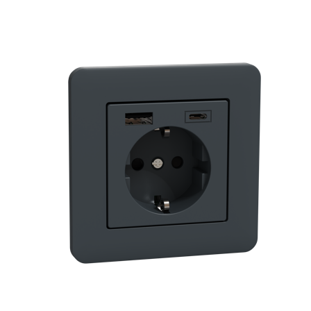 Schneider Electric WDE008471 Vägguttag 1-vägs Antracit, Strömbrytare & vägguttag