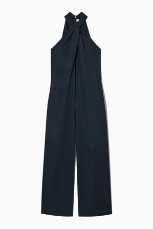 COS Women's Twist Detail Halterneck Jumpsuit Dress in Blue