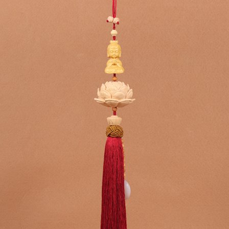 Bilhæng Dekorativ Håndskåret Lotus Bakspejl Hængende Ornament Bilstyl Tilbehør Til Held Avalokitesvara Vinrød