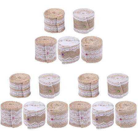 15 kpl 2m Luonnollista Juuttia Pitsiä Käsityönauha Rulla DIY Käsintehty Hääsuosio Pitsi Pellava (sekoitettu tyyli) 15 pcs 6X200CM