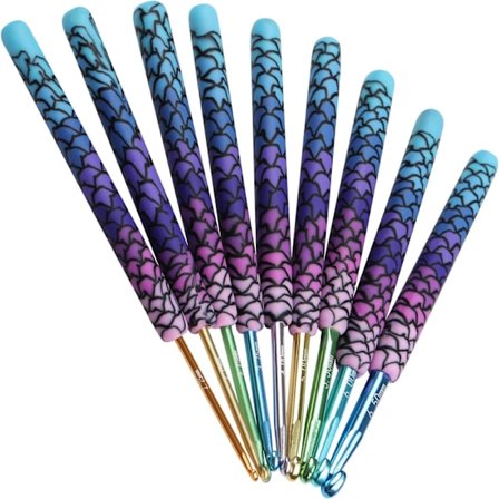 Virka nål 9-pack, full metall virka nål set mjukt grepp lera handtag, 2,25, 2,75, 3,25, 3,75mm