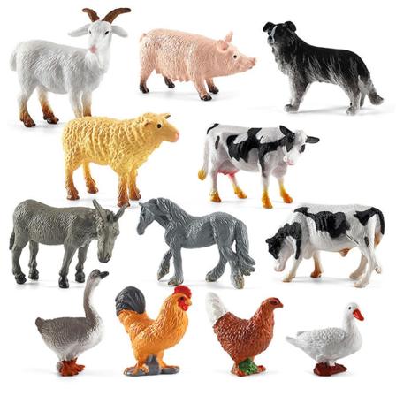 12 stk. Mini Farmdyrfigurer Realistiske Farmdyrfigurer Legetøj Plastik Farm Gårddyr Legesæt Sæt Til Småbørn (FMY)