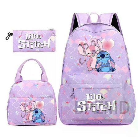 SW3kpl/setti Lilo Stitch -reppu tytöille, teini-ikäisille opiskelijoille, koulureppu, lounaslaukut, vedenpitävä vapaa-ajan laukku, naisten Mochila-