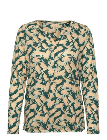 Sc-Felicity Aop Bluse Langermet Grønn Soyaconcept*Betinget Tilbud