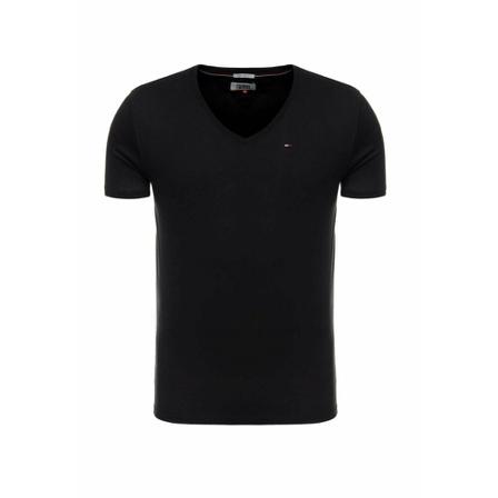 Tommy Jeans Tee Shirt Coton Bio Col v Sort, Herre, Størrelse: XL