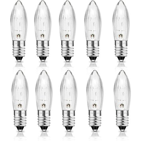 E10 34V 3W Lyspære for Lysestake med 7 Brennpunkter, Erstatningspærer, 30LM Varmhvit 2700K, 10-pakning
