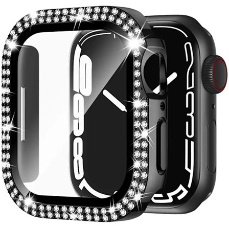 Glas+Diamant Skal För Apple Watch Fodral 46mm 40mm 44mm 41mm 42mm 45mm Bling Stötfångarskydd iWatch Serie 10 9 se 5 6 7 8 skal