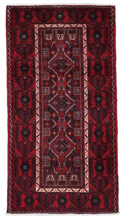 Belutsch Teppich Handgeknüpft 95X180 Schwarz/Dunkelrot Persien